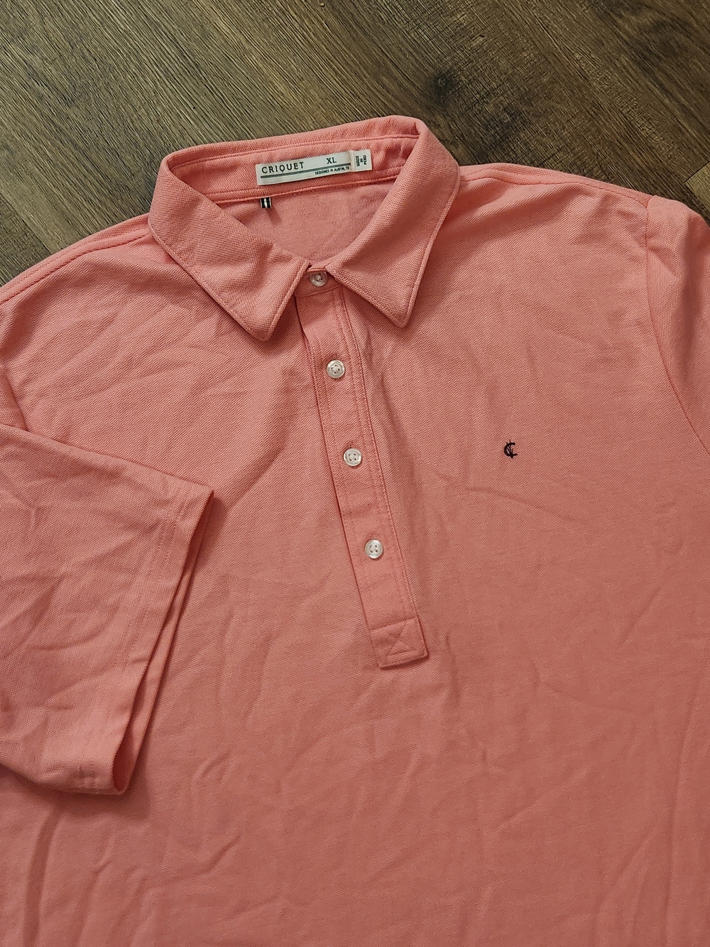 Criquet Men's XL Pink Polo Shirt Pima Cotton Peru Logo 4 Button Placket Collar - Picture 2 of 9
